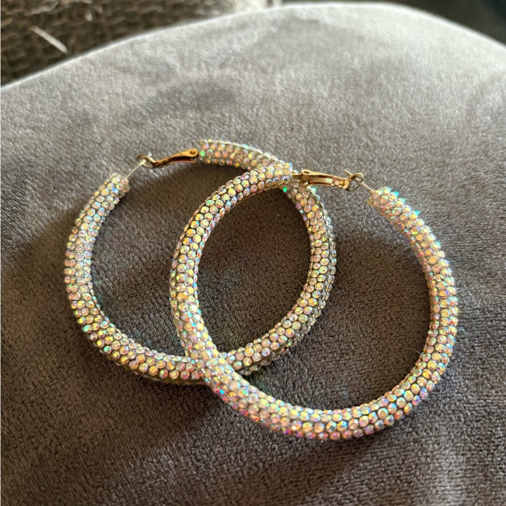 Crystal Pavé Hoop Earrings - Iridescent Sparkle